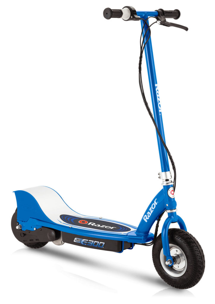 An image of the Razor E300 electric scooter standing upright